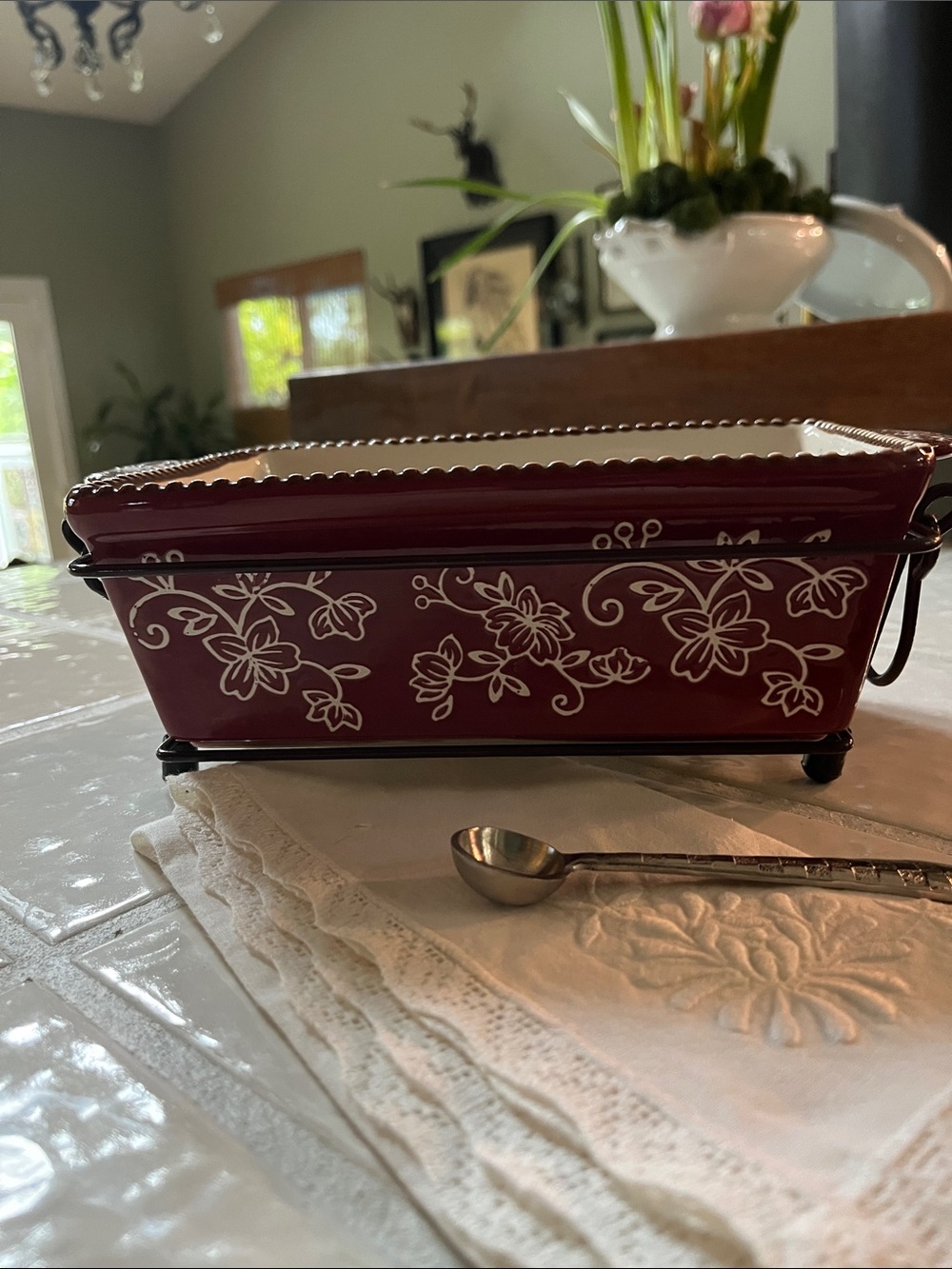 Temptations Red Floral Baker in Metal Stand